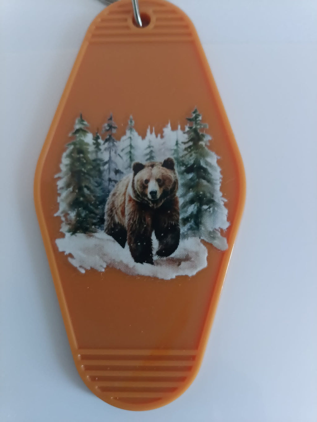 Winter Bear Watercolor Retro Motel Keychain