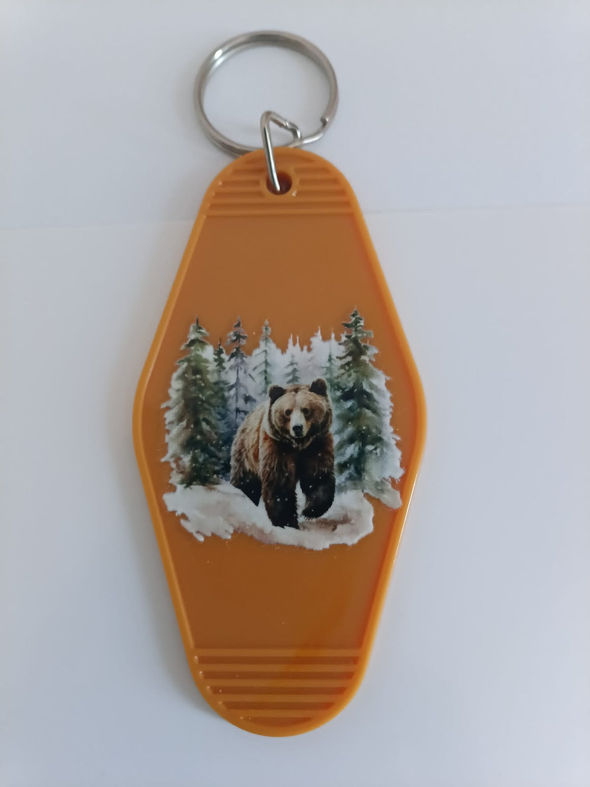 Winter Bear Watercolor Retro Motel Keychain
