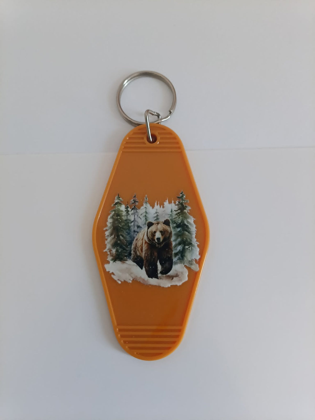 Winter Bear Watercolor Retro Motel Keychain