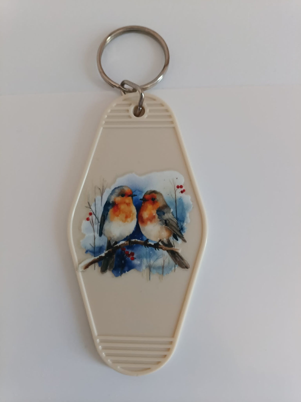 Winter Robins Watercolor Keychain