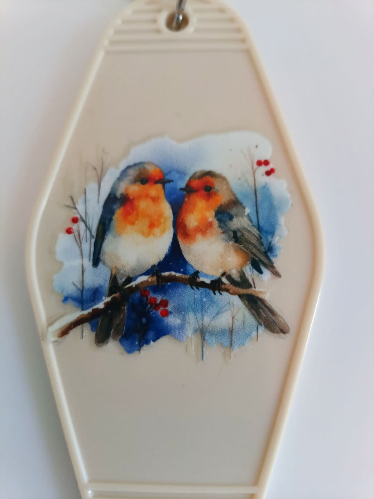 Winter Robins Watercolor Keychain