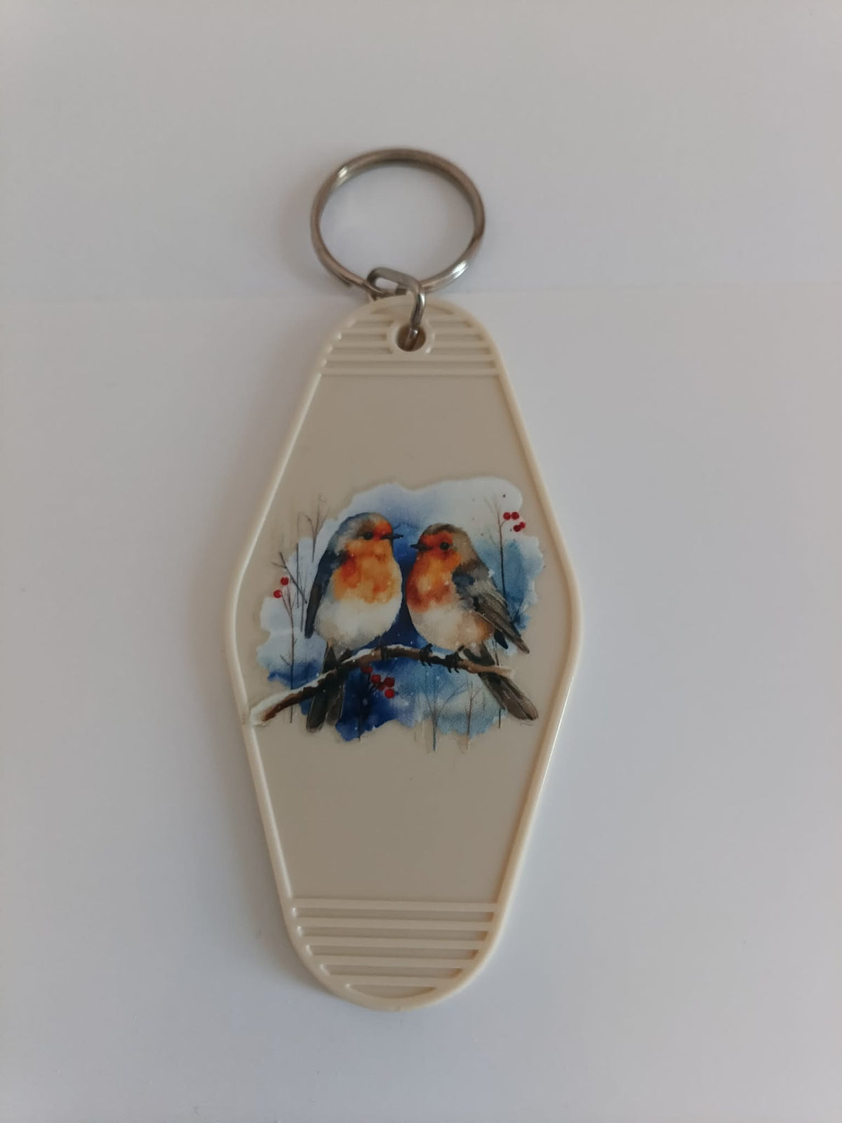 Winter Robins Watercolor Keychain