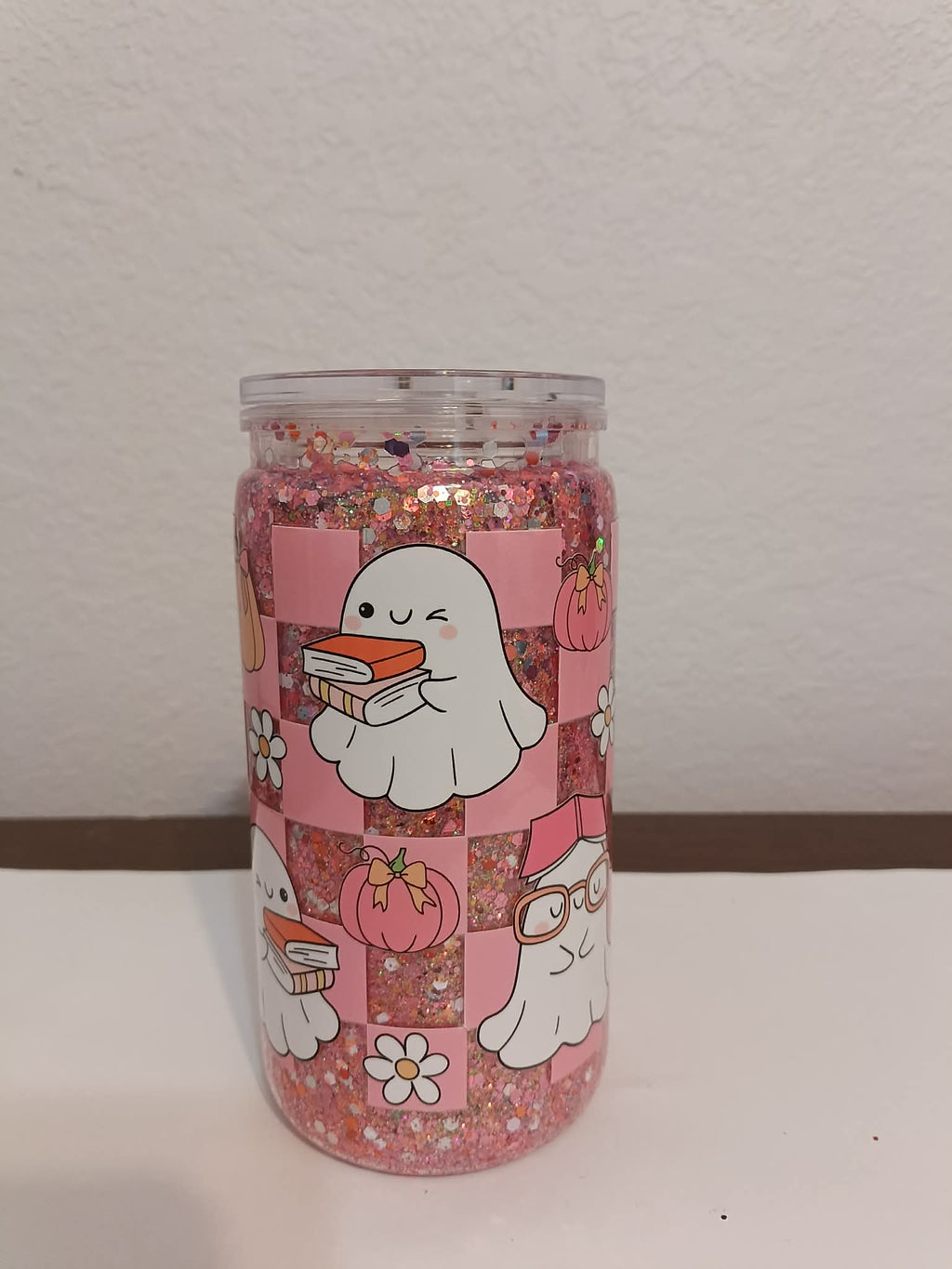 Pink Ghost 16oz Snowglobe Cup