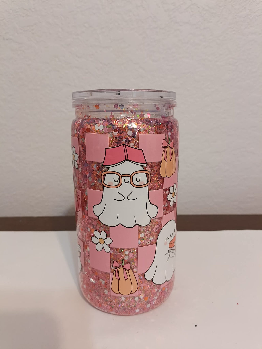 Pink Ghost 16oz Snowglobe Cup