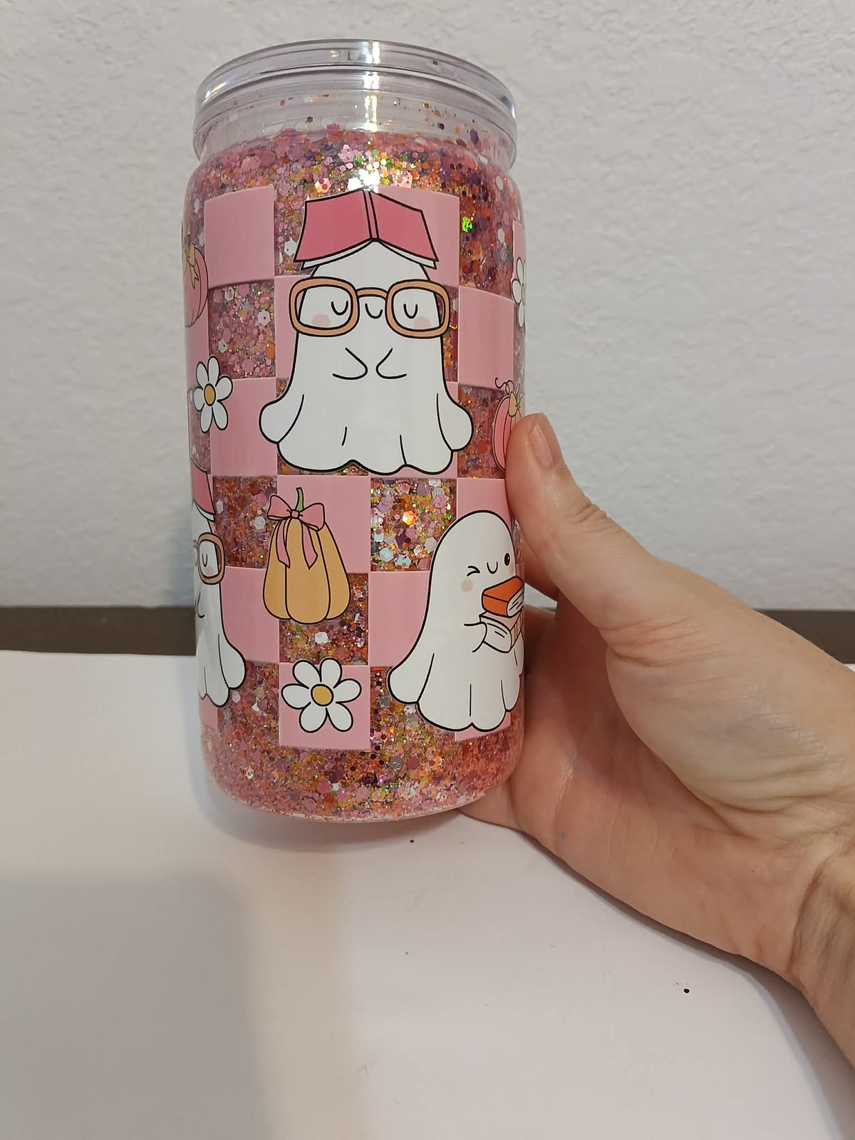 Pink Ghost 16oz Snowglobe Cup