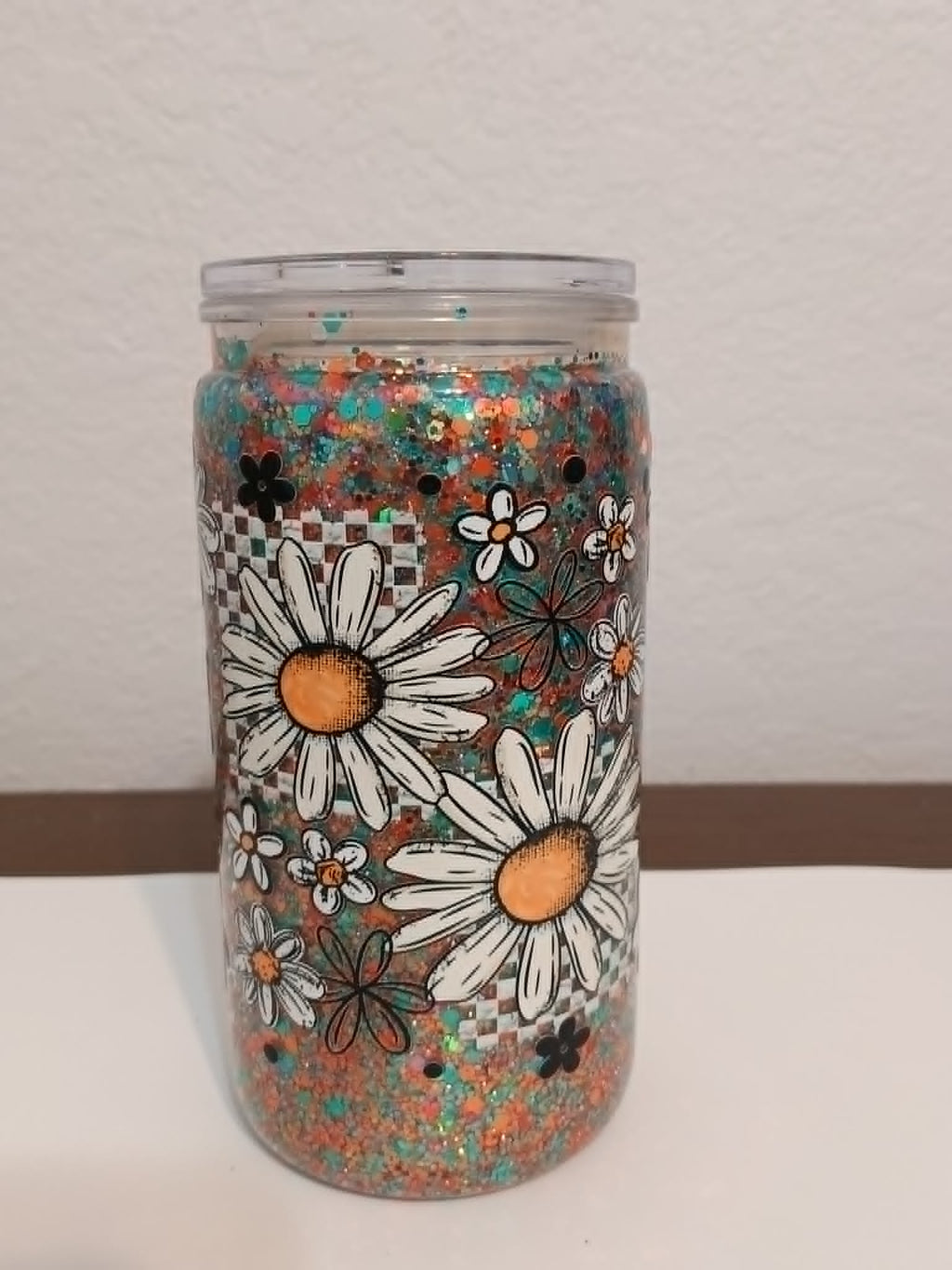 Daisy Glitter 16oz Snowglobe Cup