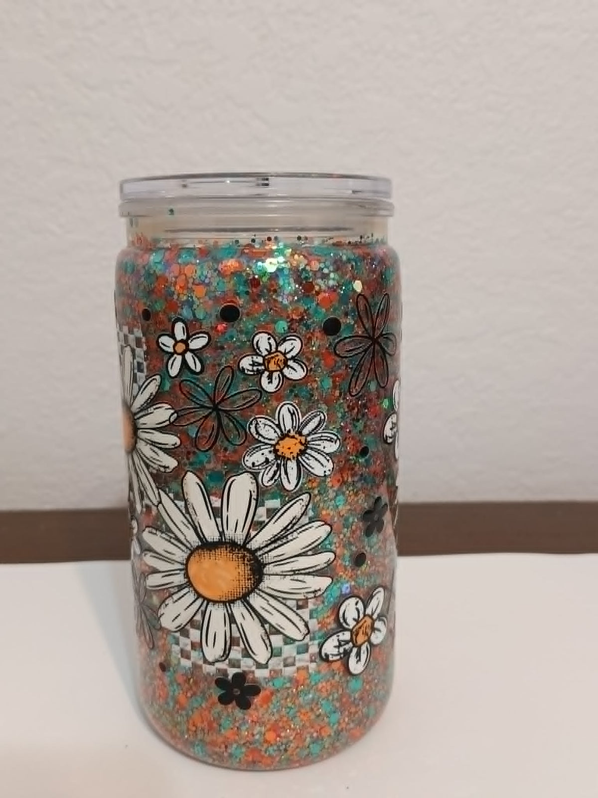 Daisy Glitter 16oz Snowglobe Cup
