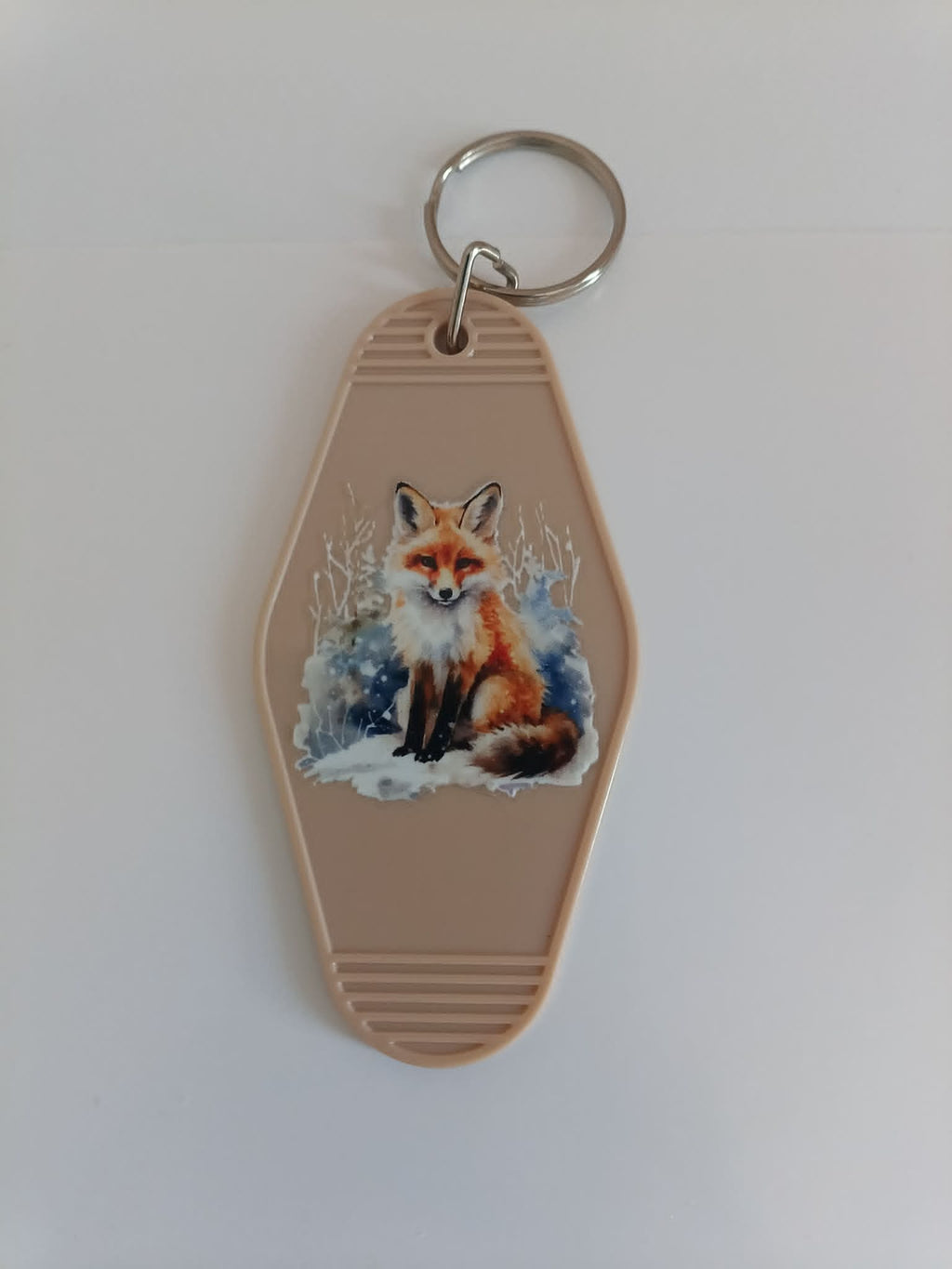 Winter Fox Watercolor Retro Motel Keychain