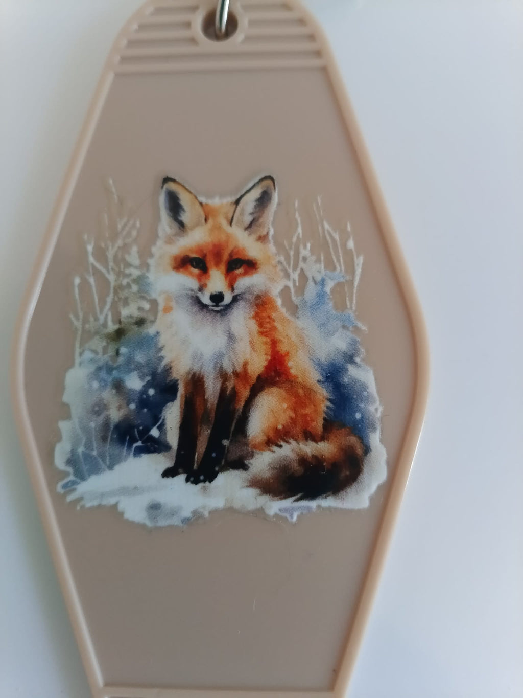 Winter Fox Watercolor Retro Motel Keychain