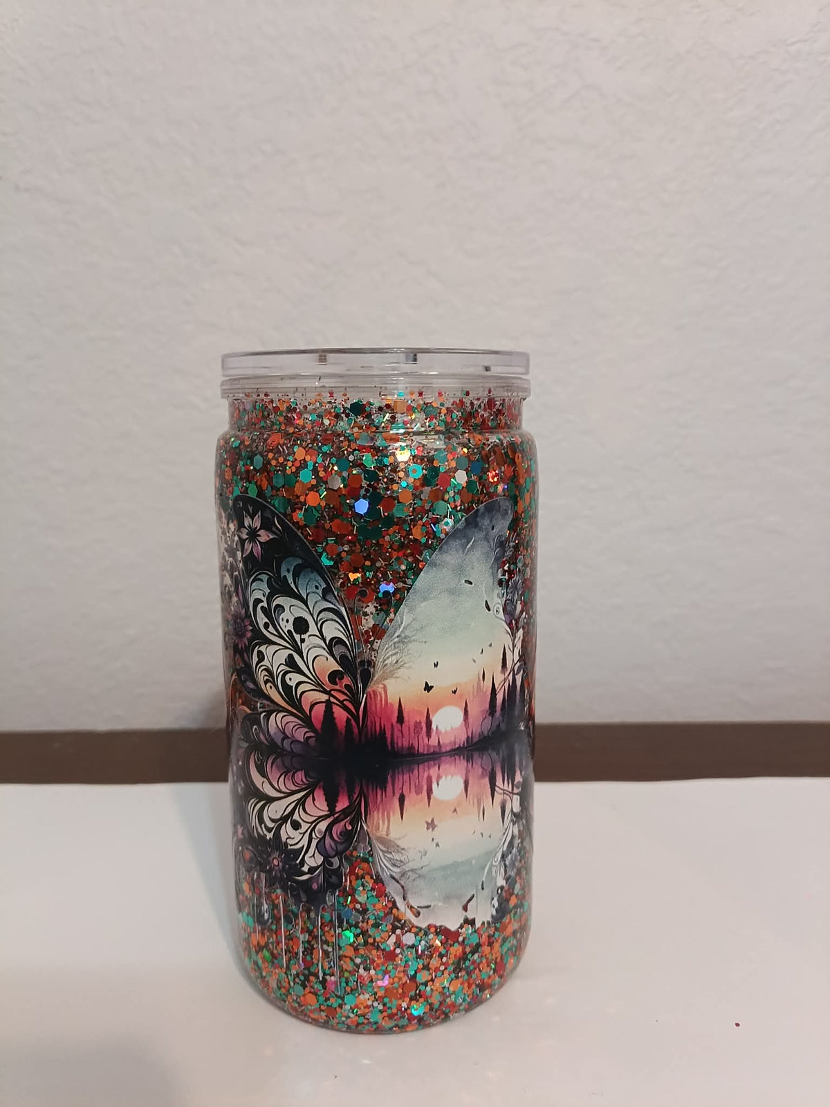 Sunset Butterfly 16oz Snowglobe Cup