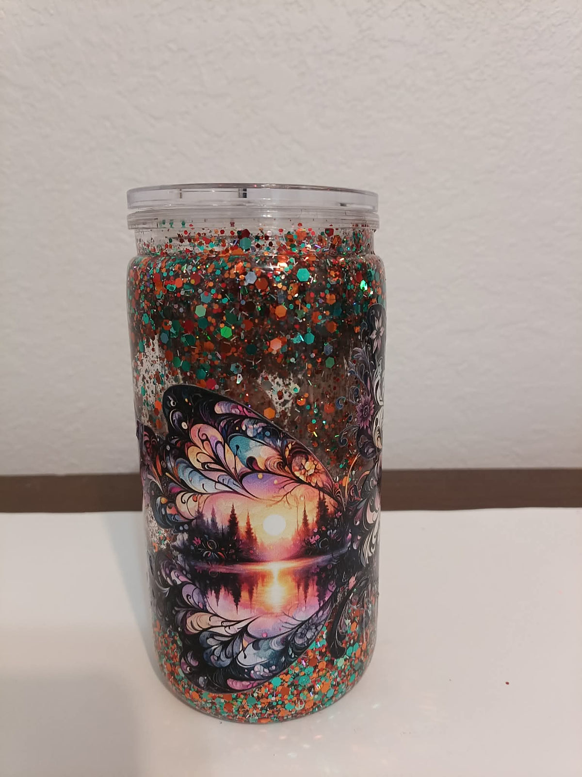 Sunset Butterfly 16oz Snowglobe Cup