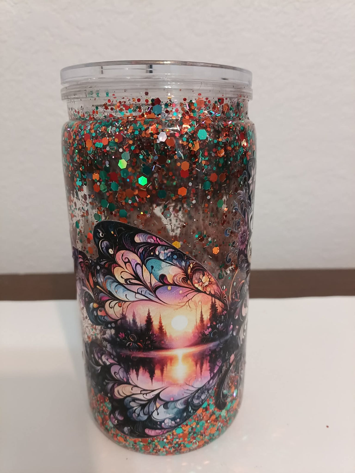 Sunset Butterfly 16oz Snowglobe Cup