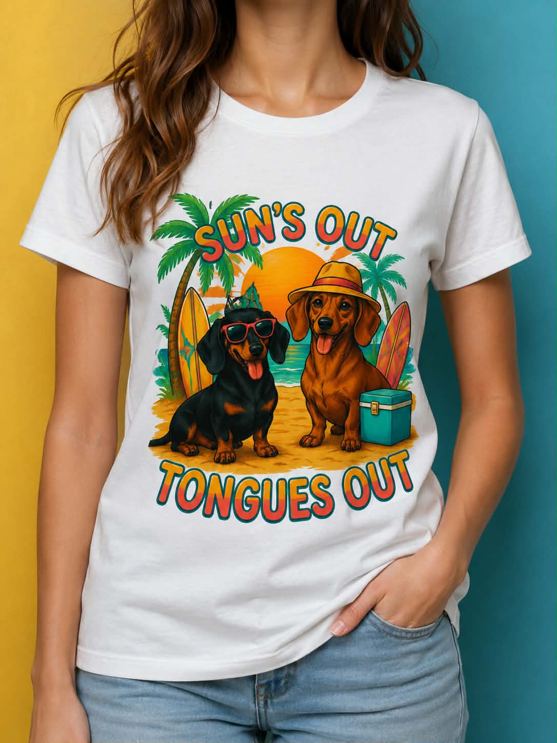 Sun's Out Tongues Out – Dachshund Beach DTF Transfer