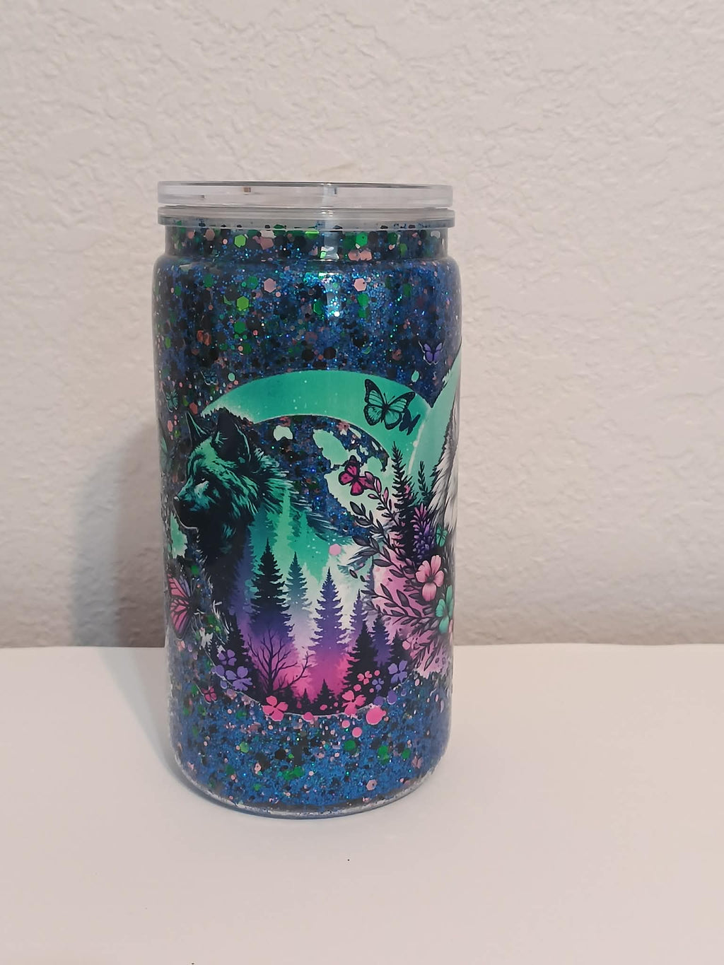 Mystic Wolf Glitter Tumbler