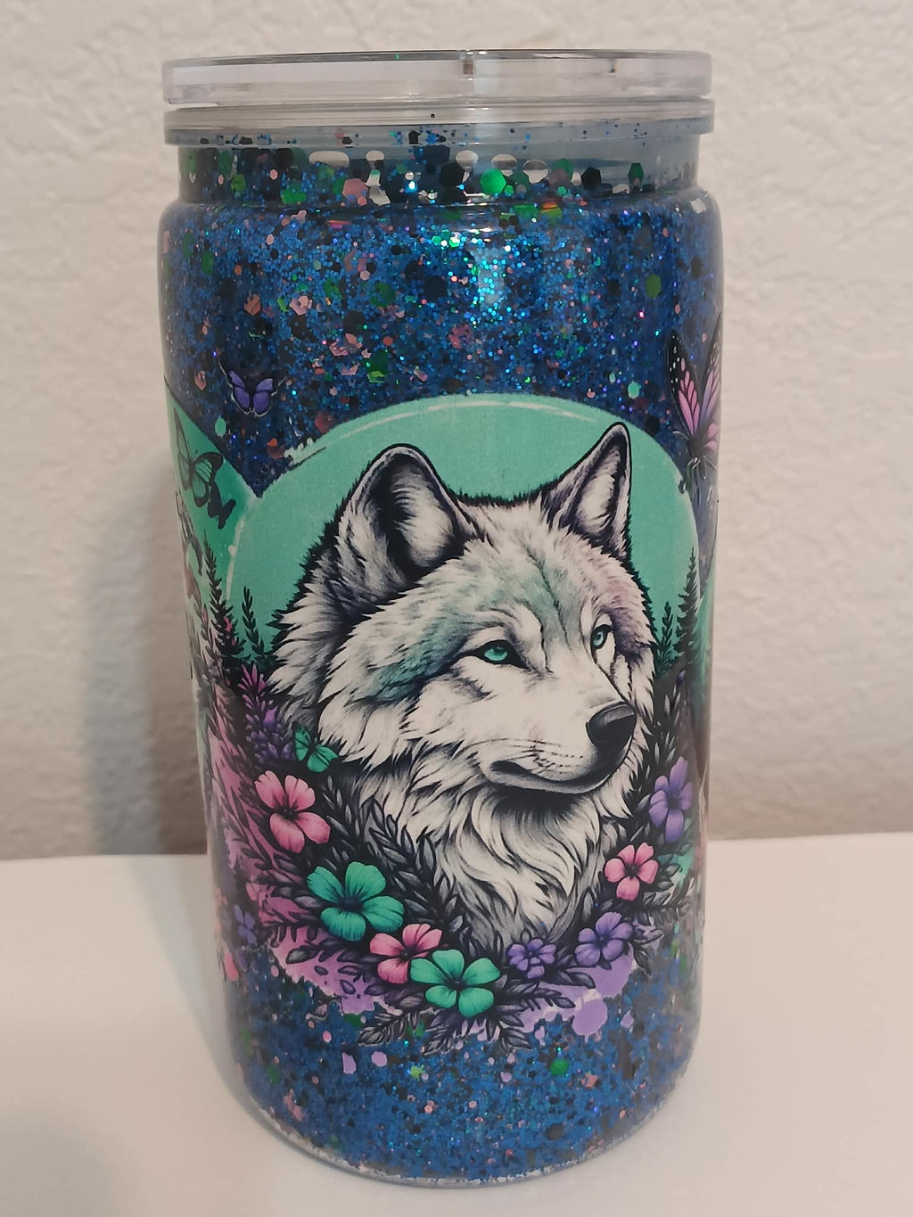 Mystic Wolf Glitter Tumbler