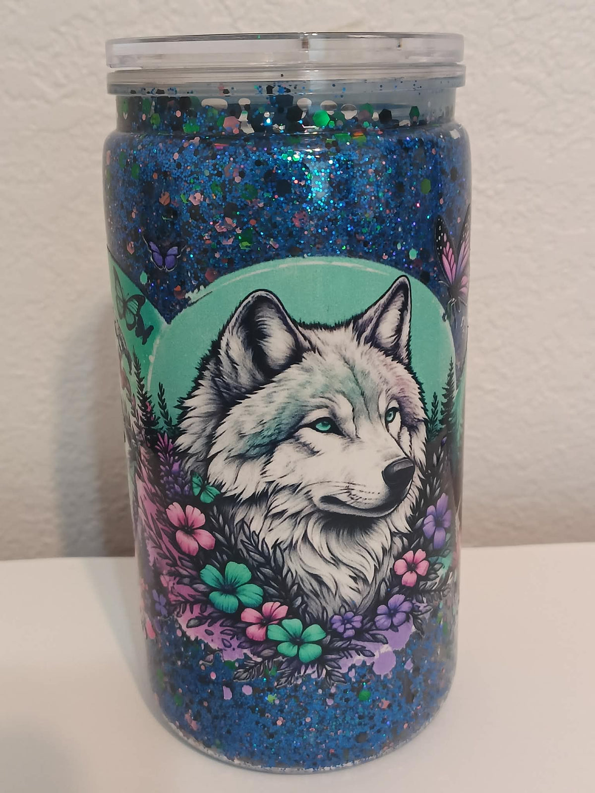 Mystic Wolf Glitter Tumbler