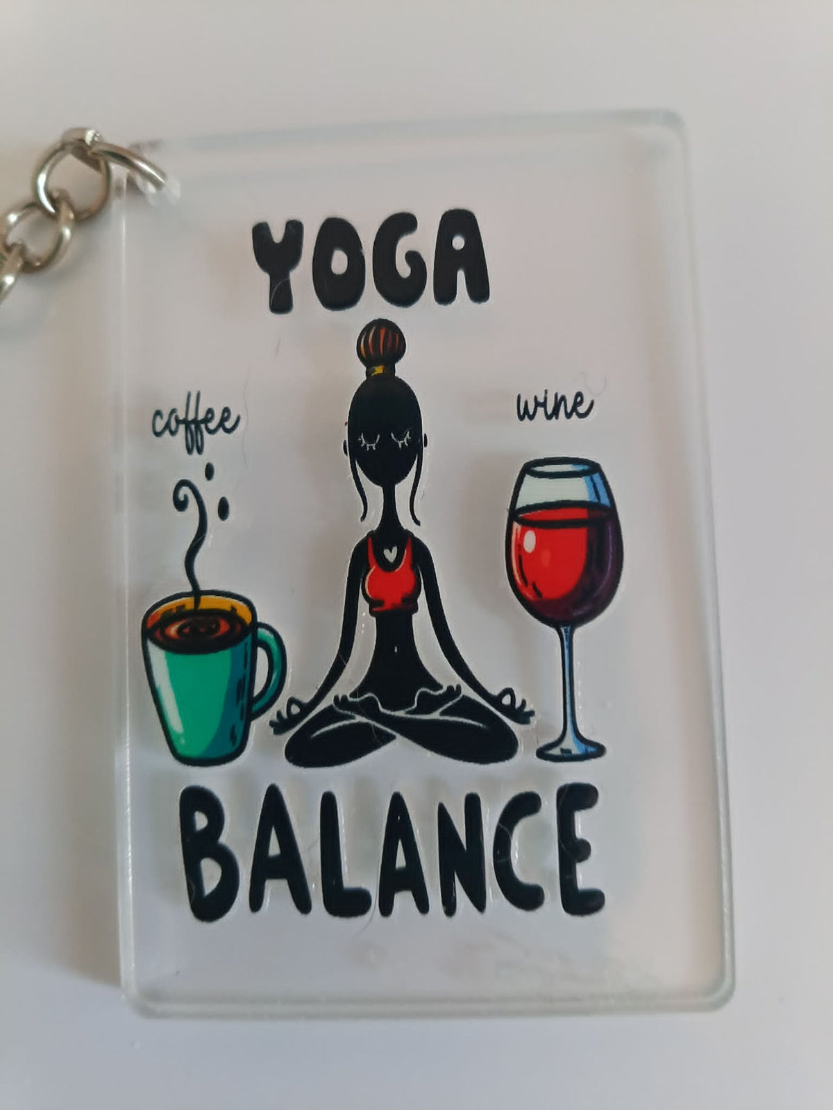 Yoga Balance Coffee Wine Keychain